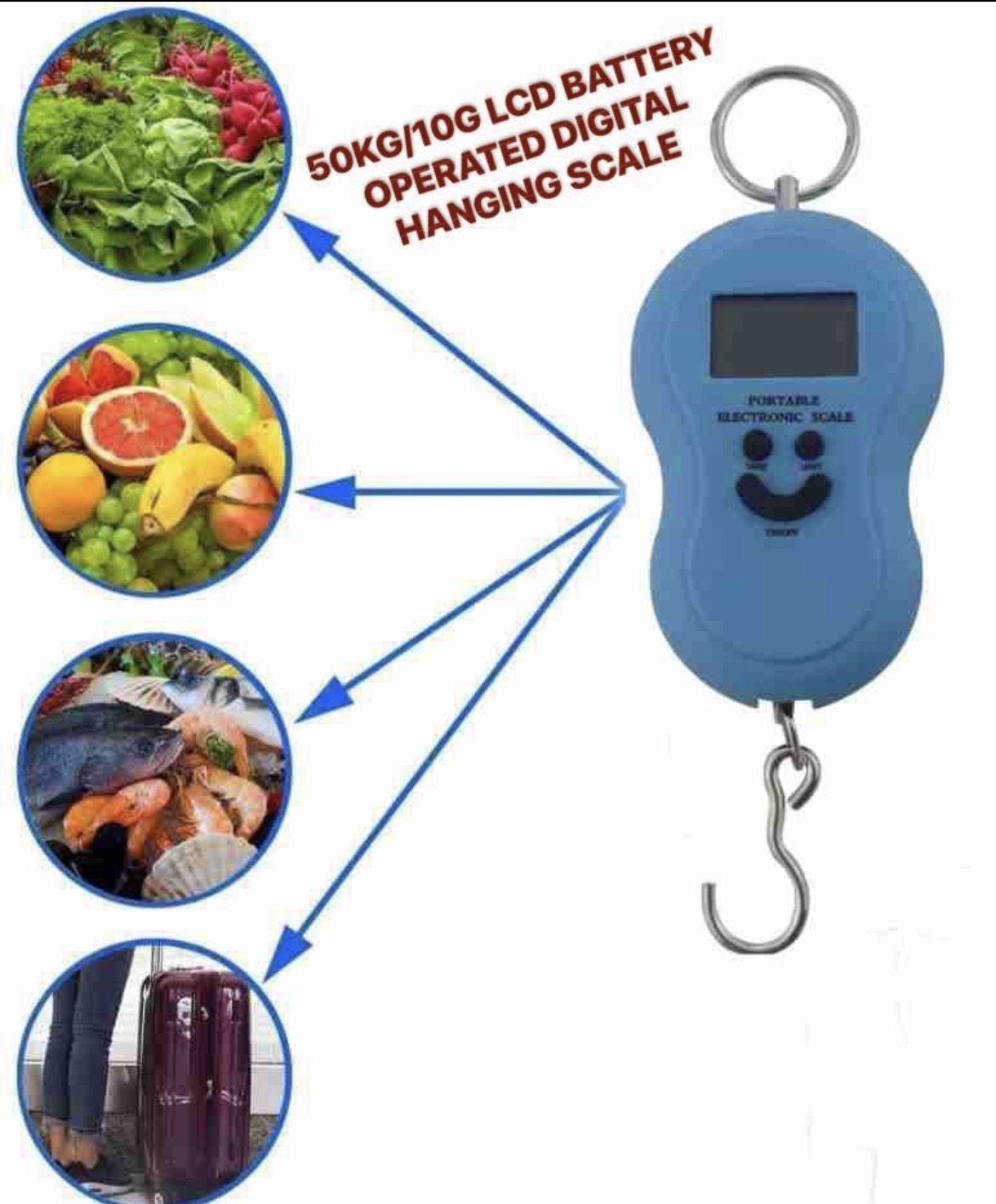 PORTABLE HOOK LUGGAGE WEIGHING SCALE(Uses battery)